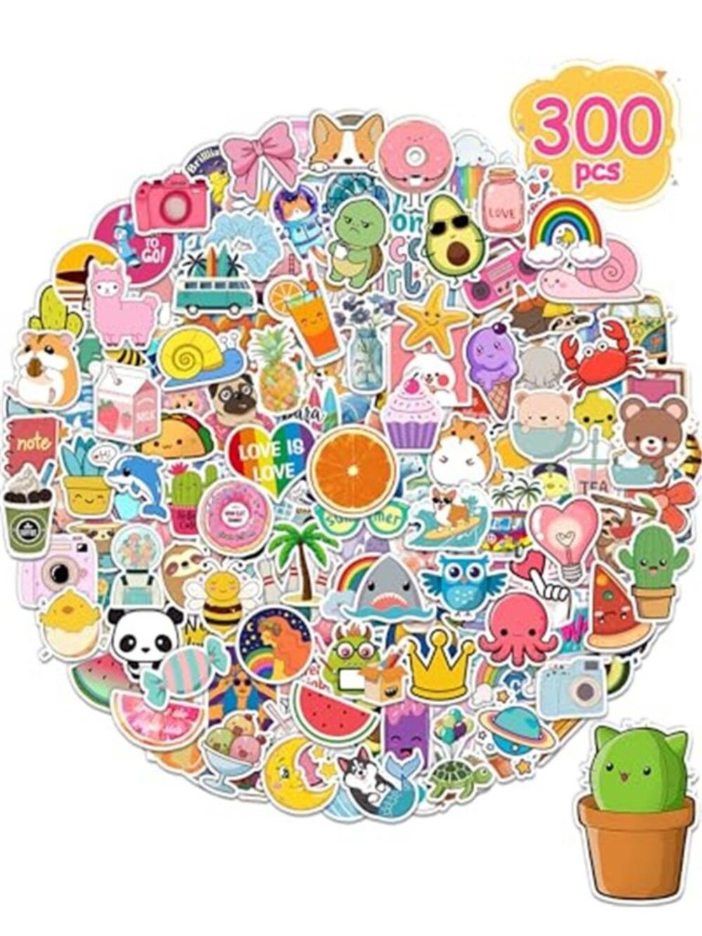 300 Pcs/Pack Water Bottle Stickers for Kids, Cute Vinyl Waterproof Stickers